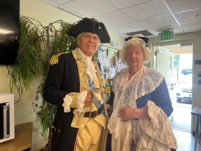 George and Martha Washington visited the The Bridge on the afternoon of July 4, 2023 and celebrated the day with the guests and volunteers. There were many questions of the Washington’s. The room was festively decorated.